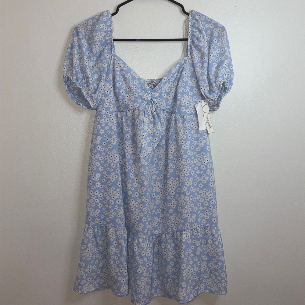 Speechless Light Blue Floral Puff Sleeve Dress